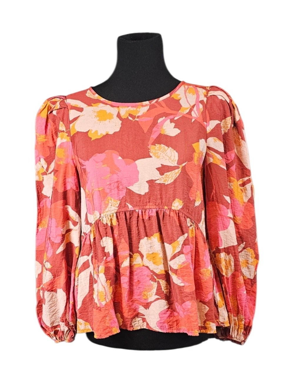 Oddy Floral Peplum Blouse Small Puff Sleeve Cottagecore Boho Top